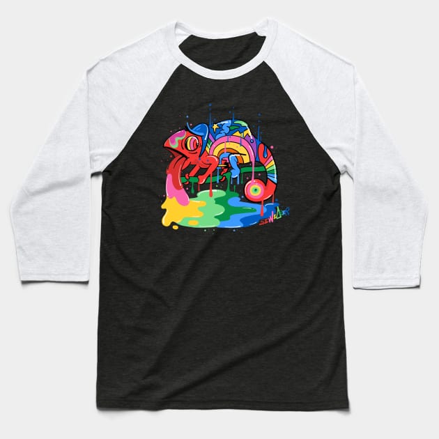 Trippy Rainbow Chameleon Baseball T-Shirt by ms_wearer